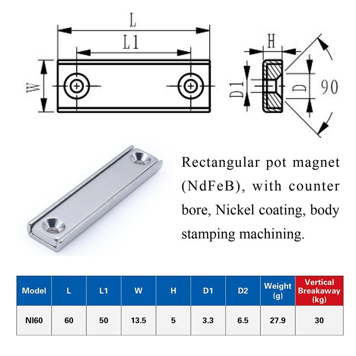 80 lbs Neodimovi magneti F60x13,5x5 mm Pot magneti